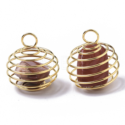 Iron Wrap-around Spiral Bead Cage Pendants IFIN-R239-11G-1