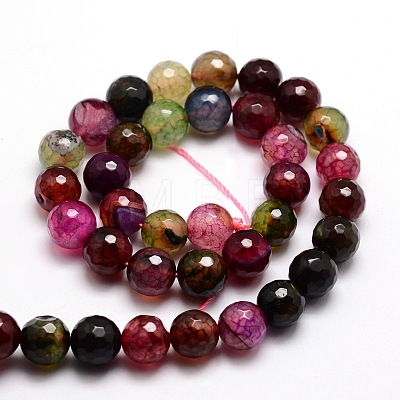 Dyed Natural Agate Faceted Round Beads Strands G-E320E-8mm-03-1