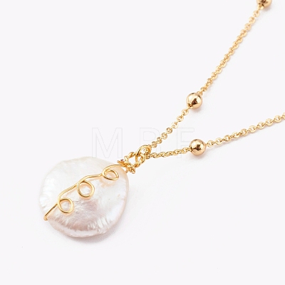 Natural Baroque Pearl Keshi Pearl Pendant Necklaces NJEW-JN03372-02-1