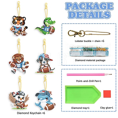 DIY Diamond Painting Animal & Rugby Keychain Kits PW-WG74B58-01-1