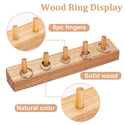 Rectangle Wood Finger Ring Display Holder RDIS-WH0018-05-1