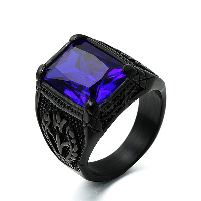 316L Stainless Steel & Cubic Zirconia Men's Vintage Carved Finger Rings FS-WG82D33-66-1