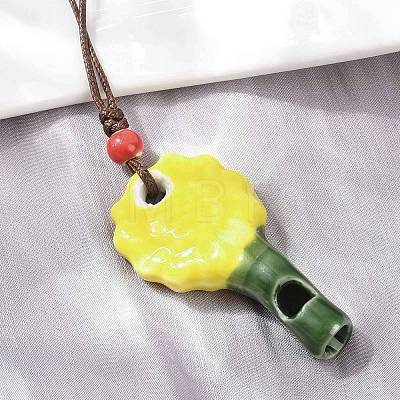 Adjustable Sunflower Porcelain Whistle Pendant Waxed Cord Necklaces for Women FB-CBA68CE-01B-1