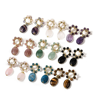 Natural Mixed Stone Dangle Stud Earrings EJEW-G454-01G-1