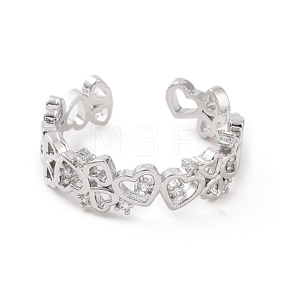 Clear Cubic Zirconia Hollow Out Heart Open Cuff Ring RJEW-E072-11P-1