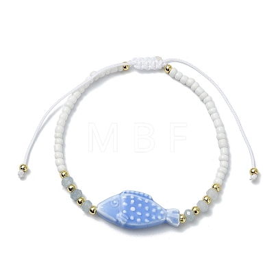 Dyed Natural Malaysia Jade & Handmade Porcelain & Seed Beaded Adjustable Bracelets for Women BJEW-JB14029-1