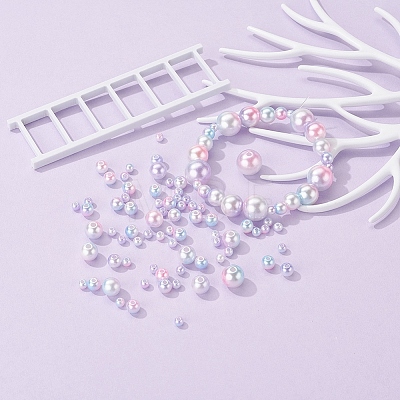 497Pcs 5 Style Rainbow ABS Plastic Imitation Pearl Beads OACR-YW0001-07F-1
