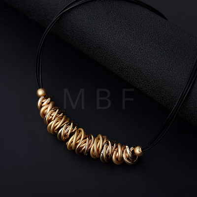 Brass and Iron Multi Ring Pendant Black Waxed Cord Necklaces for Women FS-WG5AD10-01-1