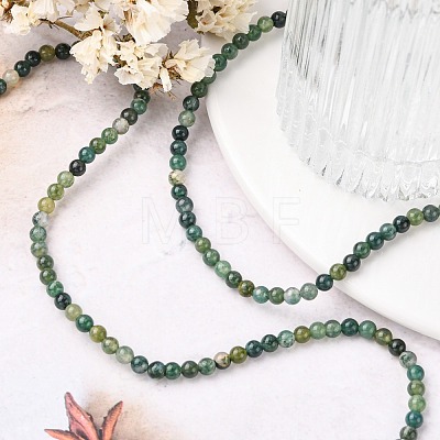 Natural Moss Agate Beads Strands X-GSR4mmC001-1