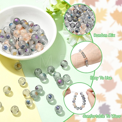 60Pcs 6 Colors Autumn Theme Electroplate Transparent Glass Beads EGLA-YW0005-68-1