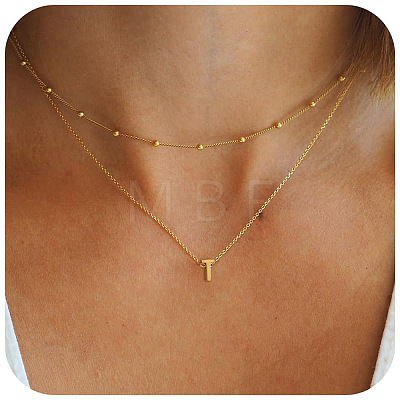 Bohemian Style Stainless Steel Double Layer Initial Pendant Necklaces FS-WGDC616-17-1