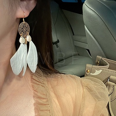Feather & Alloy Dangle Earrings WGD8B51-01-1
