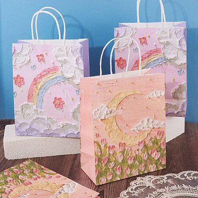 6Pcs 2 Colors Flower Printed Paper Gift Bags ABAG-TAD0001-02-1