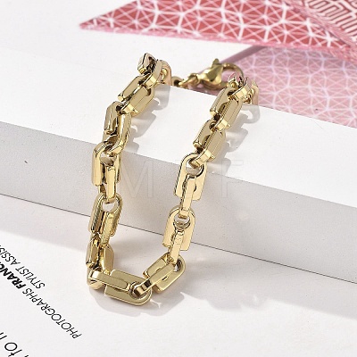 304 Stainless Steel Lock Link Chain Bracelets for Women Men BJEW-F488-03G-1