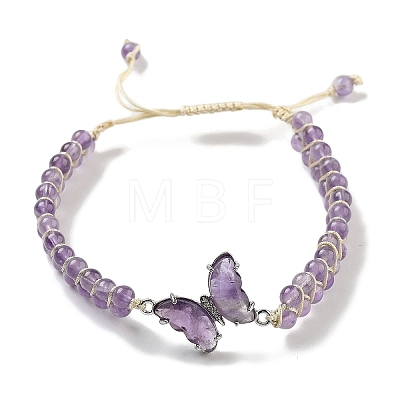 Natural Amethyst Braided Round Bead Bracelets BJEW-K251-06B-1