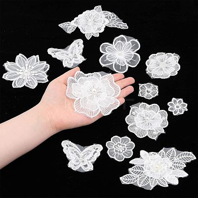 12Pcs 12 Style Flower/Butterfly Polyester Embroidery Sew on Clothing Patches PATC-CA0001-10-1