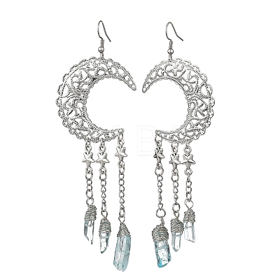 2 Pairs Moon Natural Quartz Crystal Dangle Earrings EJEW-JE06765-1
