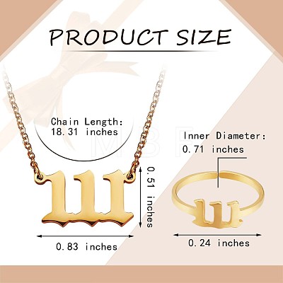 Angel Number Pendant Necklace & Open Cuff Ring JX195A-1