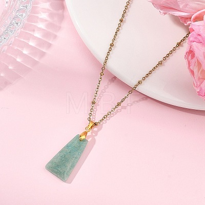 Natural Amazonite Faceted Trapezoid Pendant 304 Stainless Steel Satellite Chain Necklaces NJEW-JN06071-02-1