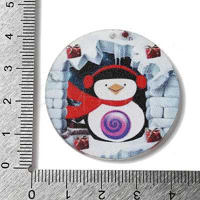 Printed Flat Round Christmas Themed Acrylic Pendants OACR-L018-05D-1