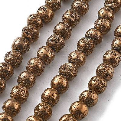 Electroplated Natural Lava Rock Beads Strands G-A251-B01-01A-1