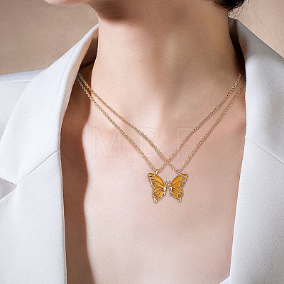 2Pcs Matching Butterfly Pendant Necklaces Set JN1033E-1-1