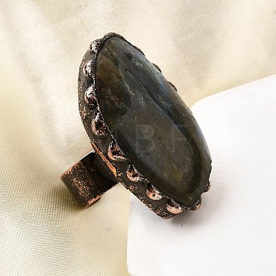 Natural Labradorite and Brass Cuff Rings RJEW-Q025-01A-1