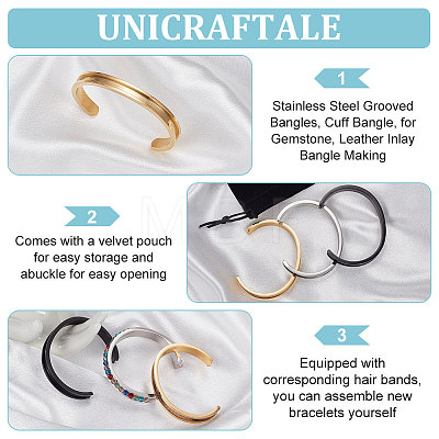 Unicraftale 3Pcs 3 Color 304 Stainless Steel Grooved Bangles FIND-UN0002-09-1