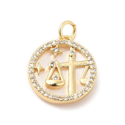 Brass Clear Cubic Zirconia with Shell Pendants KK-G450-02G-05-1