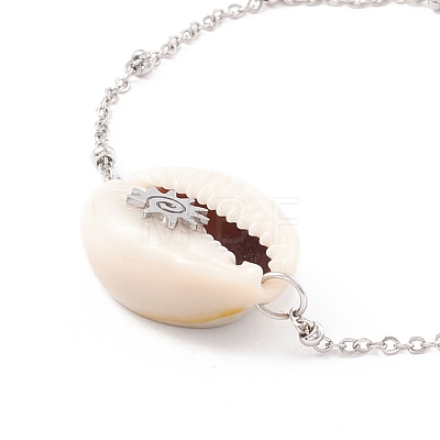 Natural Cowrie Shell Link Bracelet with Satellite Chain for Women STAS-P302-12P-1
