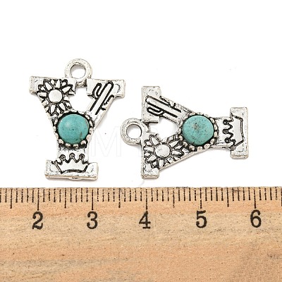 Synthetic Turquoise & Alloy Pendants PALLOY-H146-01AS-Y-1