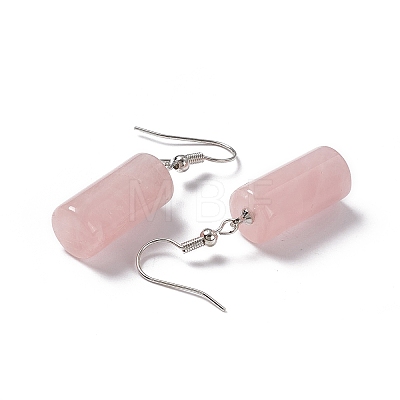 Natural Rose Quartz Cylindrical Dangle Earrings EJEW-D188-01P-05-1