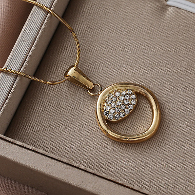 304 Stainless Steel Crystal Rhinestone Ring Pendant Necklaces for Women AQ7220-1