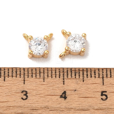 Brass Micro Pave Clear Cubic Zirconia Connector Charms KK-M294-14G-1