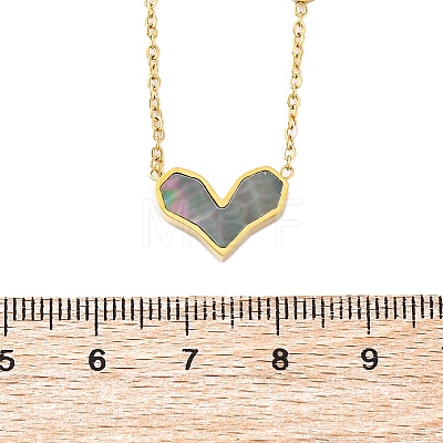 304 Stainless Steel Pave Natural Colorful Shell Heart Pendant Necklaces for Women NJEW-U032-09G-02-1