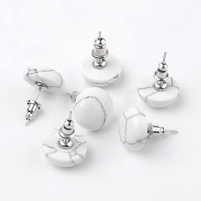 Half Round Dome Natural Howlite Stud Earrings EJEW-L171-12-1