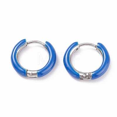 Two Tone 304 Stainless Steel Chunky Huggie Hoop Earrings with Enamel for Women EJEW-C043-11-P-1