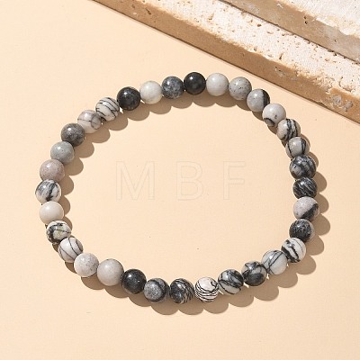 Natural Netstone Bead Stretch Bracelets BJEW-K212-A-021-1