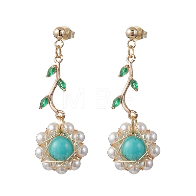 Flower 304 Stainless Steel Cubic Zirconia Dangle Stud Earrings EJEW-TA00800-04-1