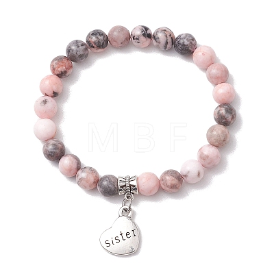 Natural Pink Zebra Jasper Beaded Stretch Bracelets for Woman BJEW-JB11526-01-1