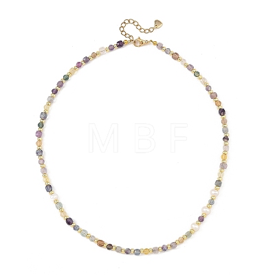 Faceted Natural Fluorite and Pearl Beaded Necklaces NJEW-JN06645-1