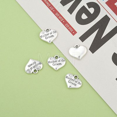 Wedding Theme Antique Silver Tone Tibetan Style Alloy Heart with Mother of the Groom Rhinestone Charms X-TIBEP-N005-17A-1