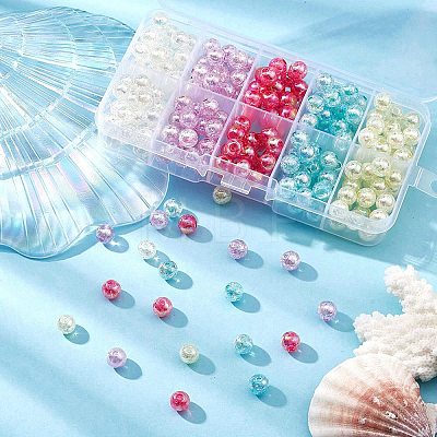 250Pcs 5 Colors Transparent Crackle Acrylic Beads MACR-YW0002-52-1