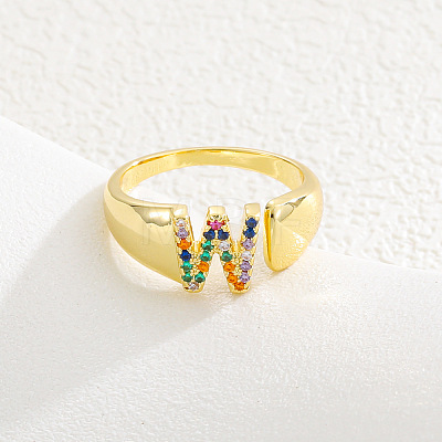 Brass Micro Pave Colorful Cubic Zirconia Cuff Open Rings FS-WG163C1-23-1