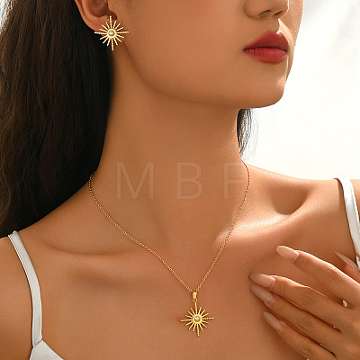 Stainless Steel Sun Stud Earrings & Pendant Necklaces Sets for Women EN4701-1