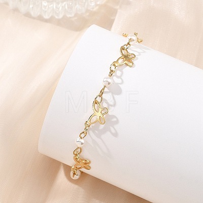 304 Stainless Steel & Shell Pearl Link Bracelets for Women BJEW-JB14096-1