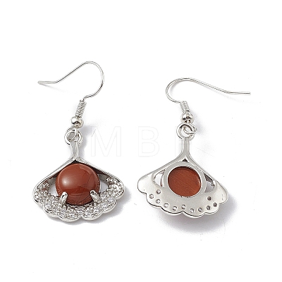 Natural Red Jasper Ginkgo Leaf Dangle Earrings with Crystal Rhinestone EJEW-A092-03P-22-1