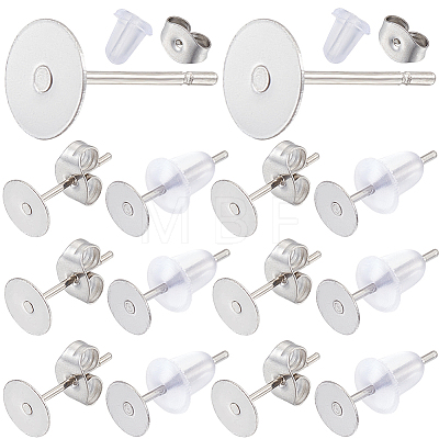300Pcs 304 Stainless Steel Flat Round Blank Peg Earring Post STAS-SC0007-33C-1