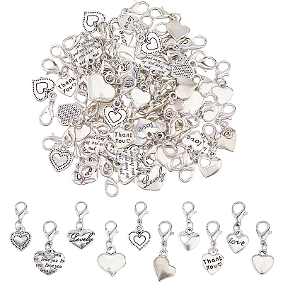 60Pcs 10 Styles Valentine's Day Heart Alloy Pendant Decorations HJEW-FH00290-1