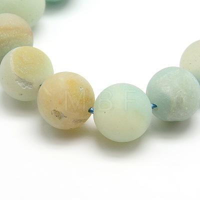 Frosted Natural Flower Amazonite Round Bead Strands G-M064-10mm-07-1